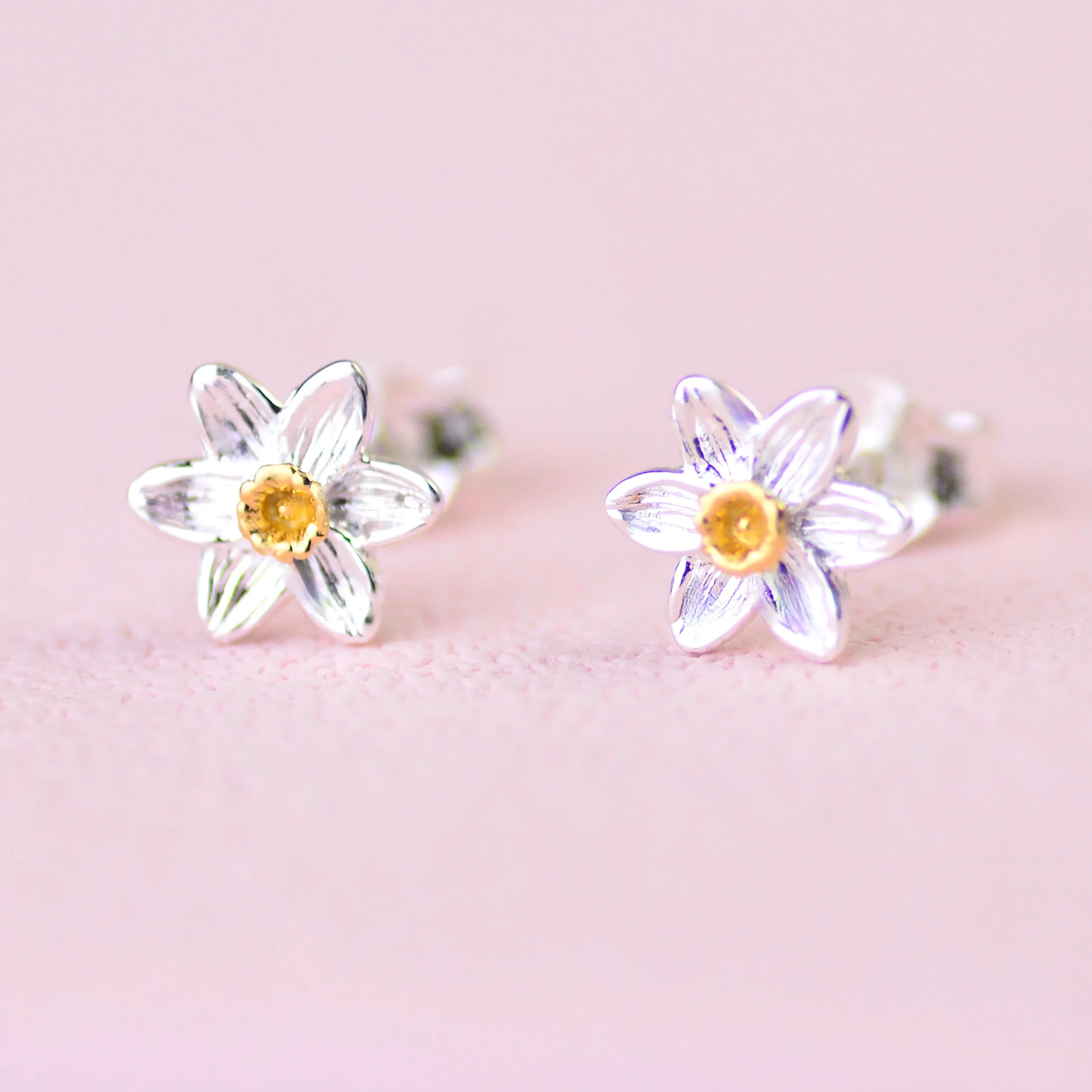 Silver And Gold Daffodil Stud Earrings