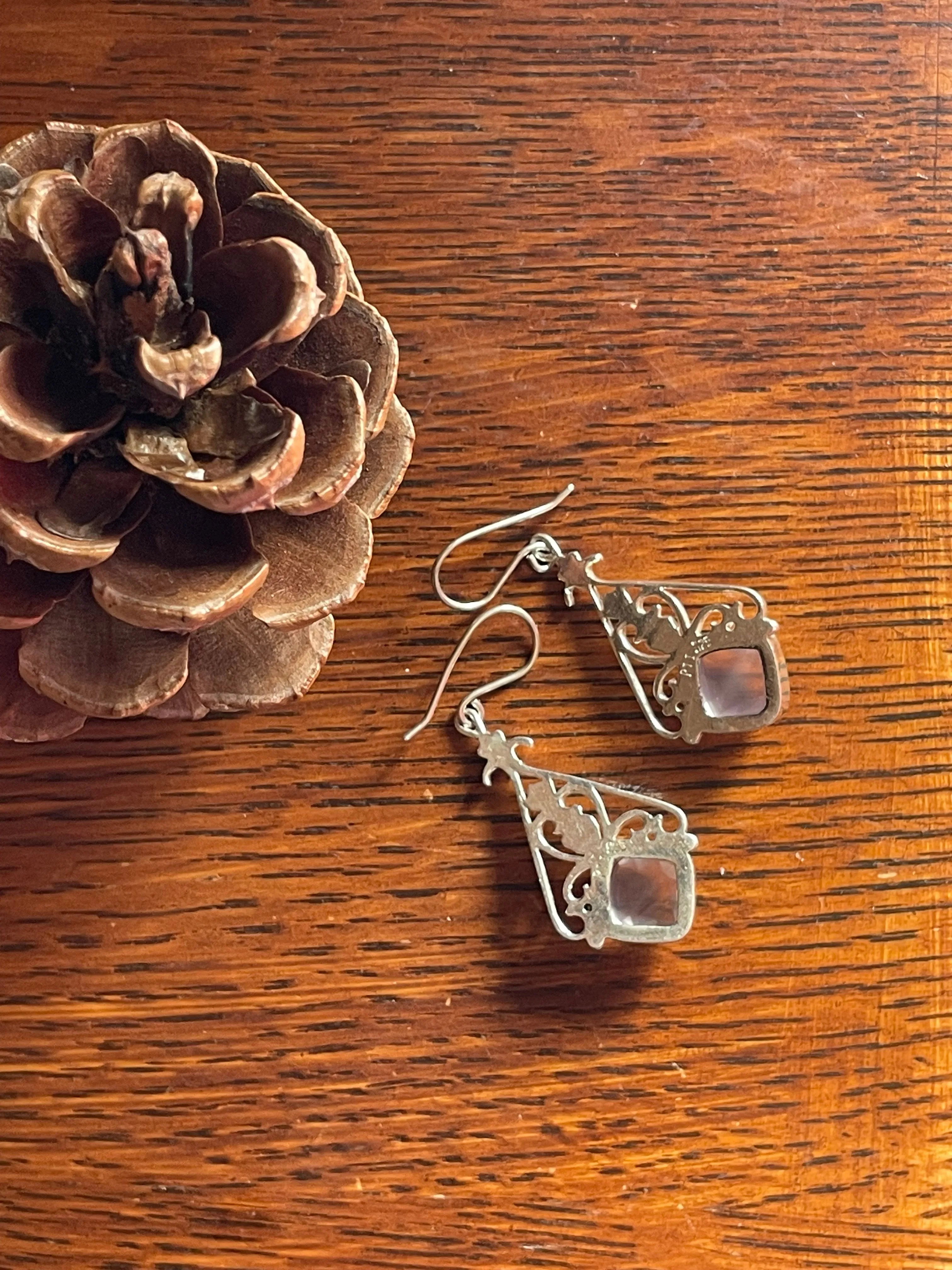 Silver and Rose Quartz Drop Earrings