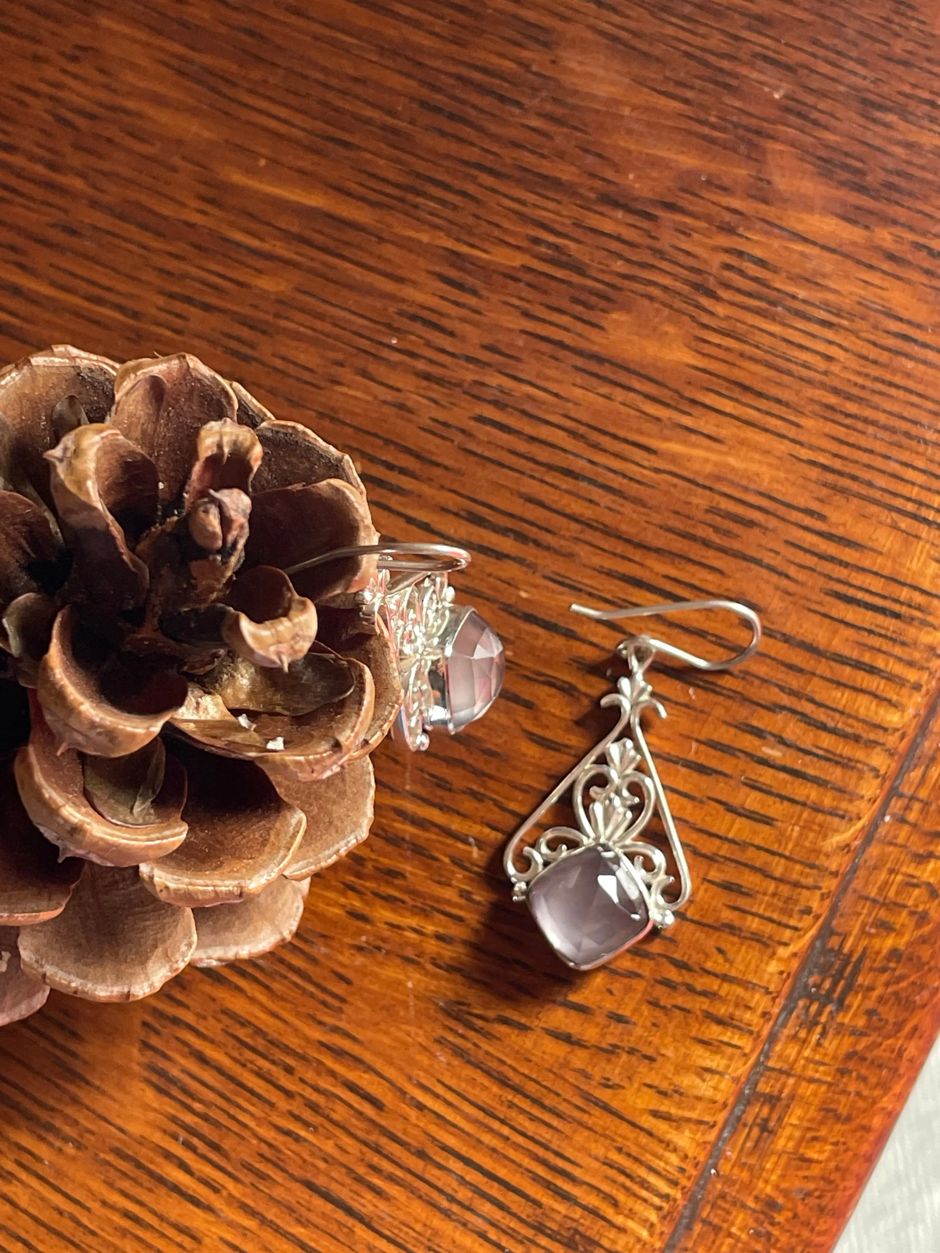 Silver and Rose Quartz Drop Earrings