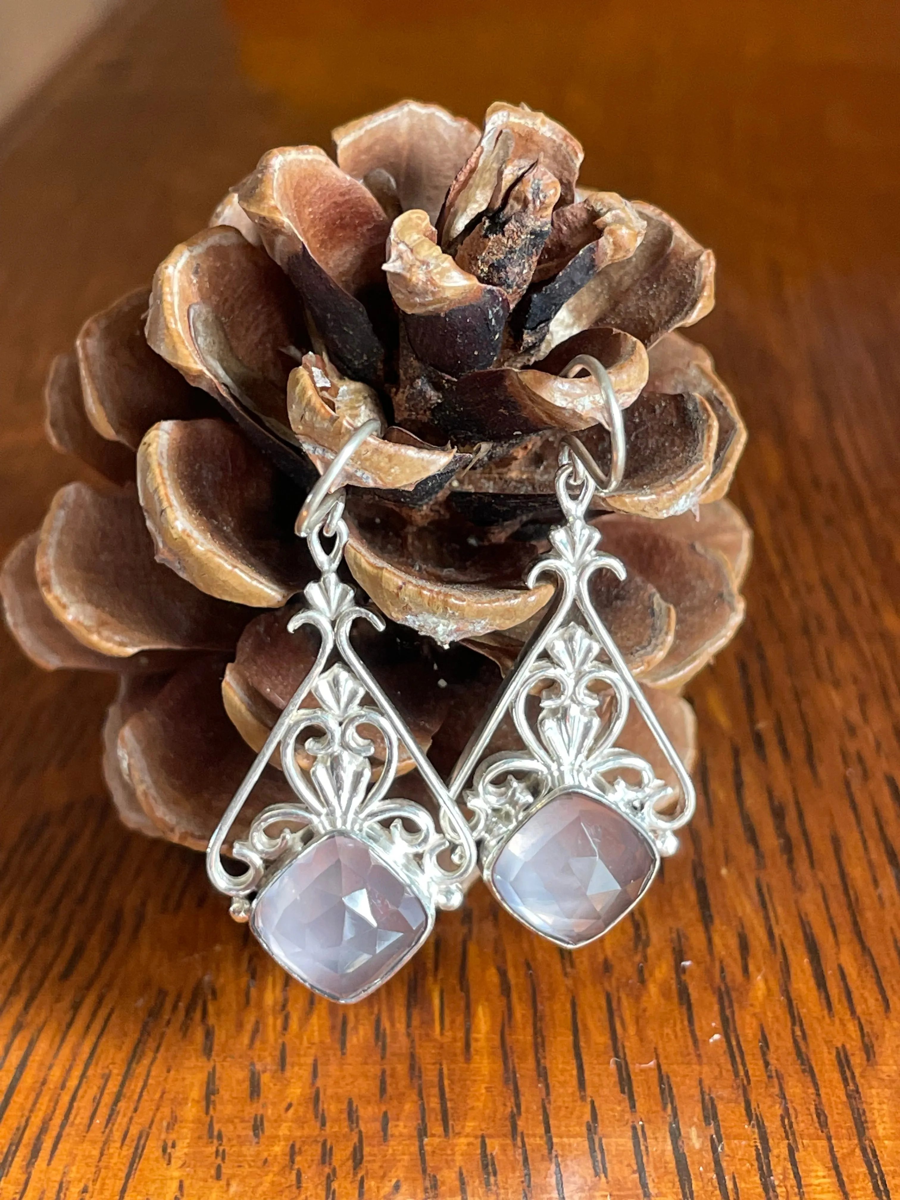 Silver and Rose Quartz Drop Earrings