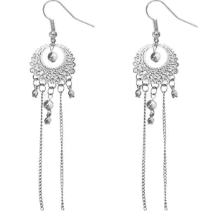 Silver Beaded Drop Chain Dangle Earrings