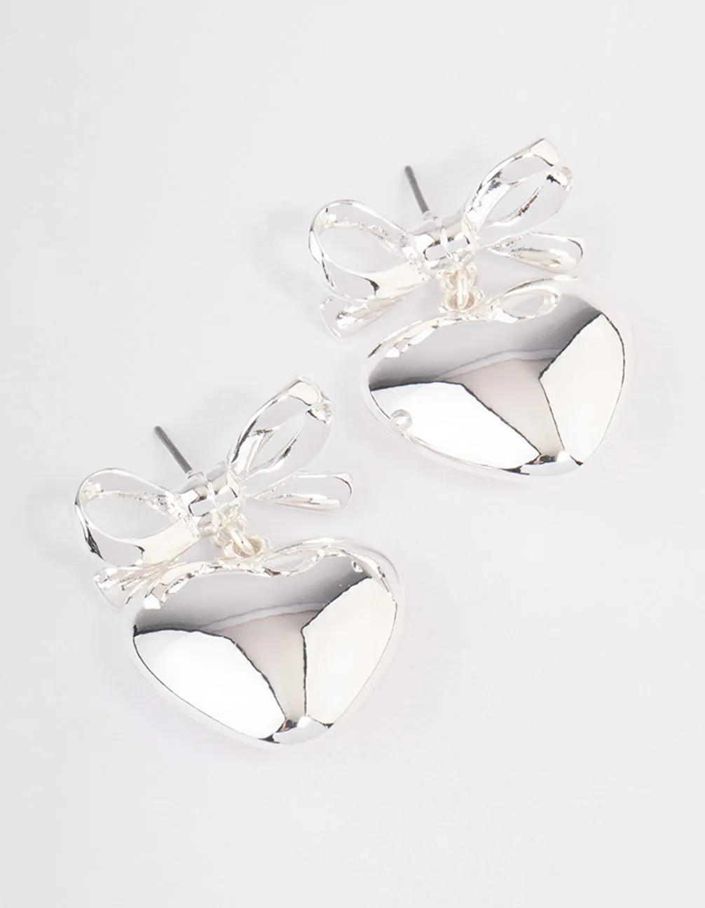 Silver Bow Heart Drop Earrings