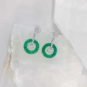 SILVER CIRCLE GREEN JADE earrings