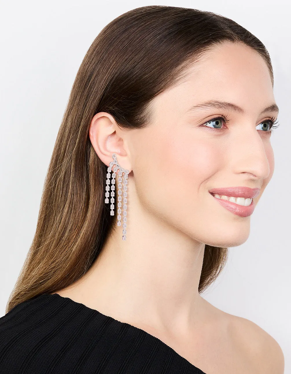 Silver Cubic Zirconia Long Pear Drop Earrings