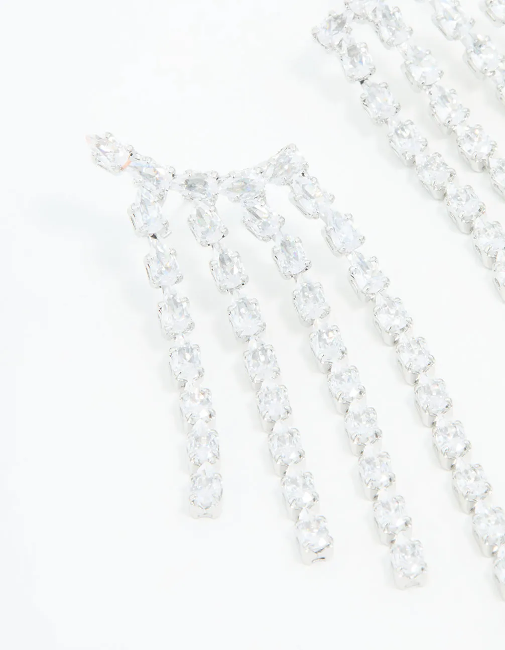 Silver Cubic Zirconia Long Pear Drop Earrings