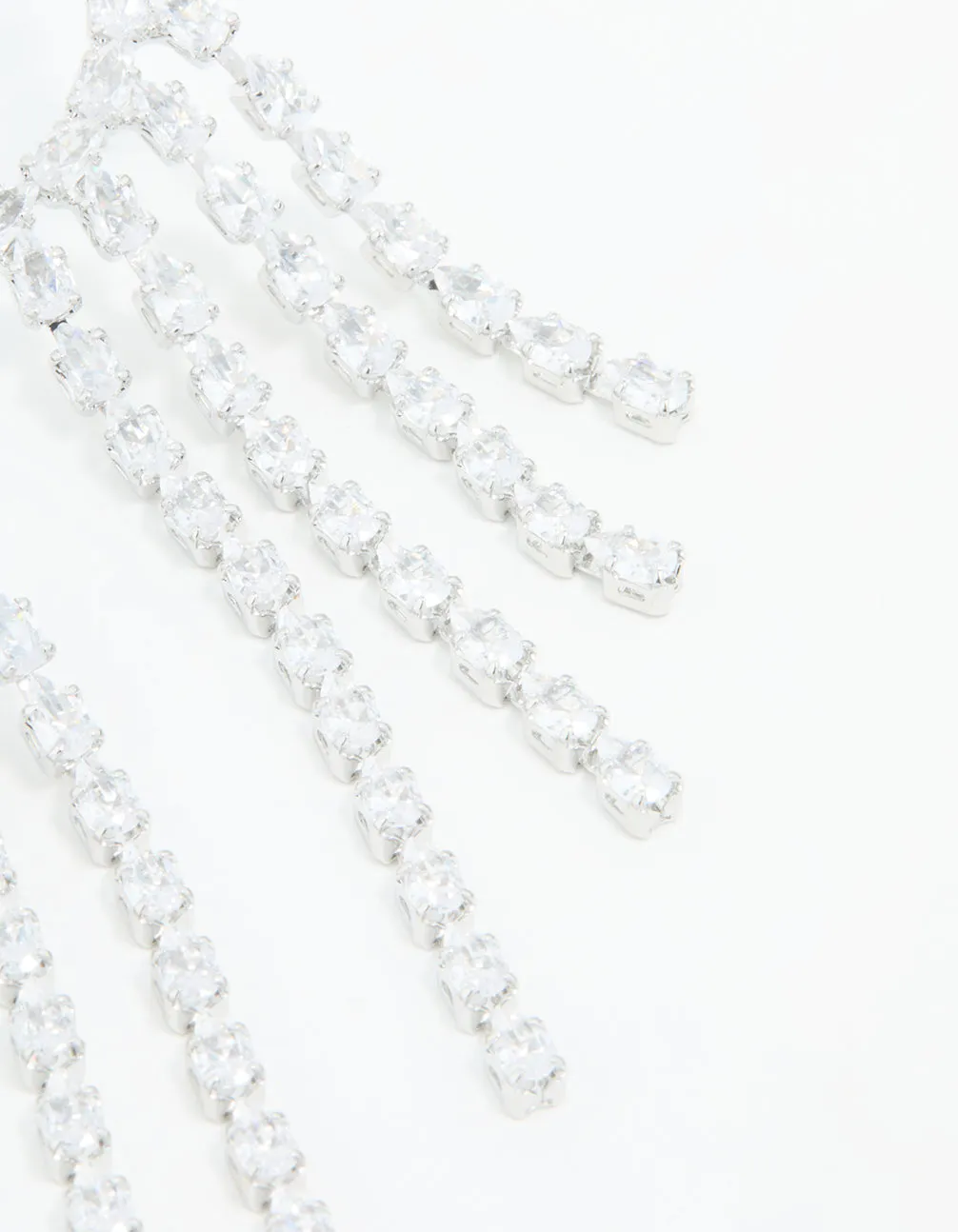 Silver Cubic Zirconia Long Pear Drop Earrings