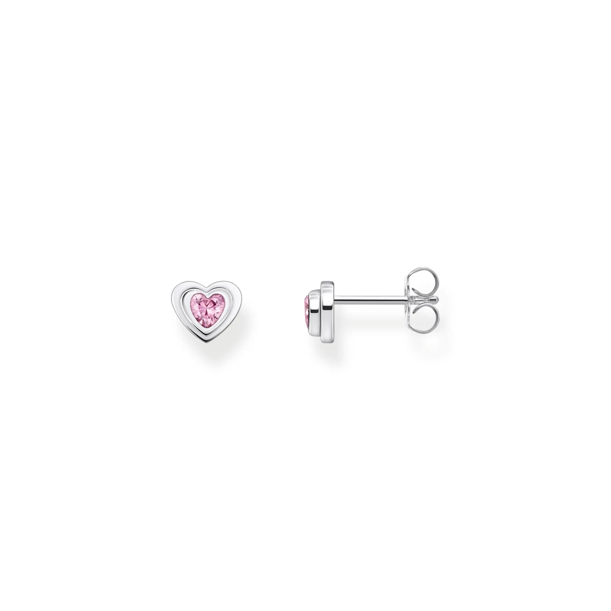 Silver Ear studs in heart-shape with pink zirconia