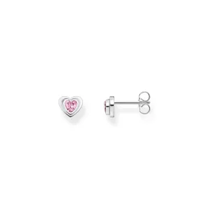 Silver Ear studs in heart-shape with pink zirconia