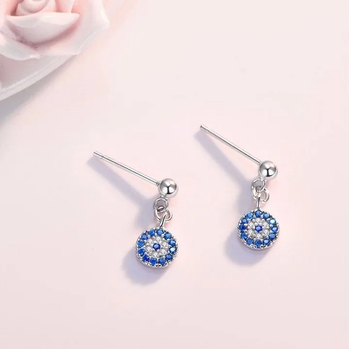 Silver Evil Eye Dangle Earrings-EOS003