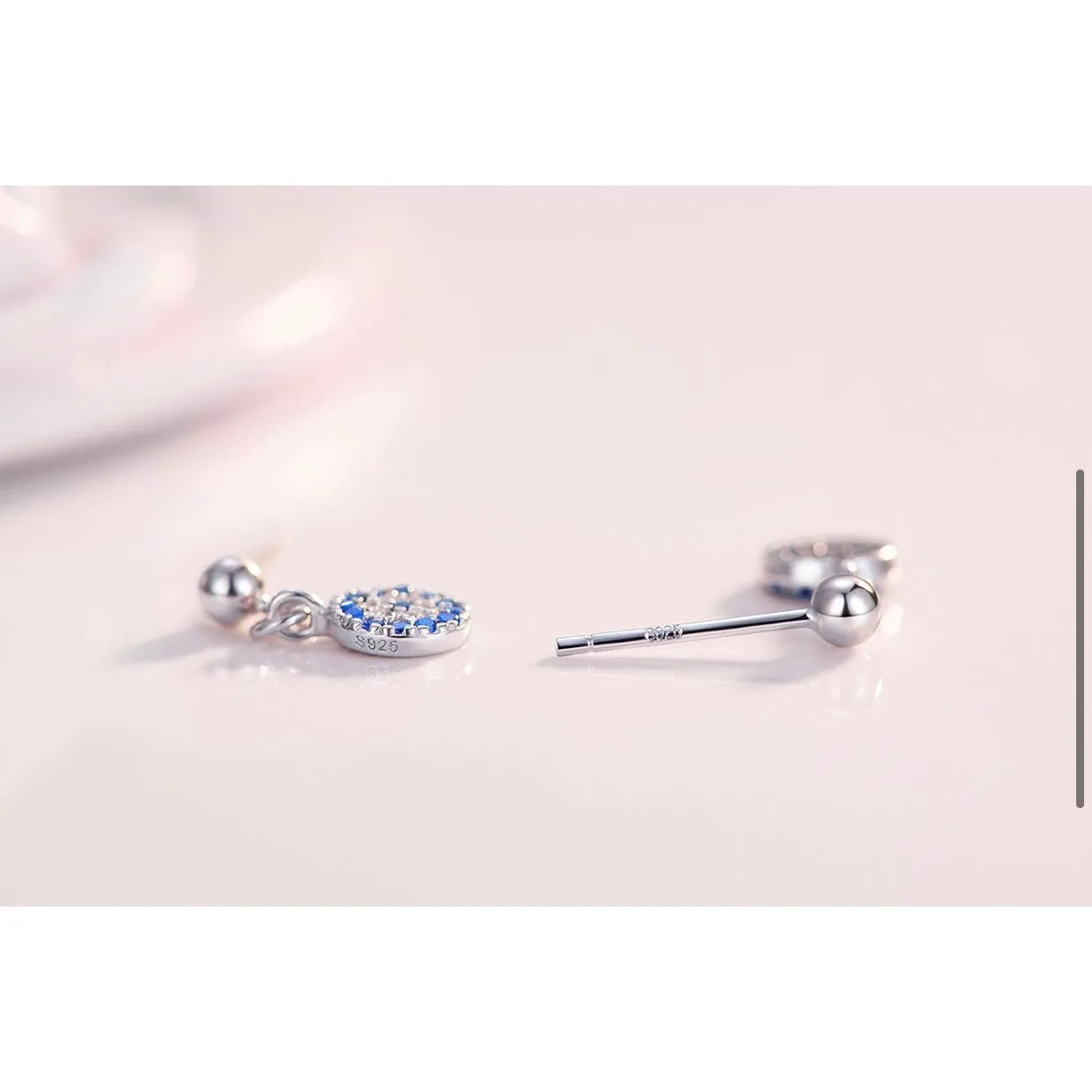 Silver Evil Eye Dangle Earrings-EOS003