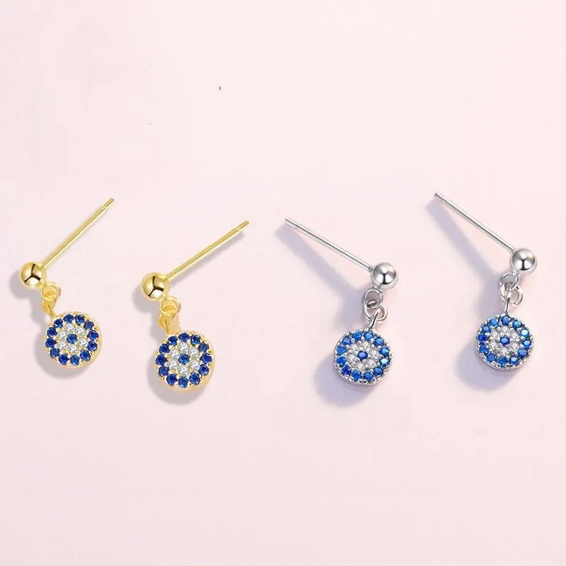 Silver Evil Eye Dangle Earrings-EOS003