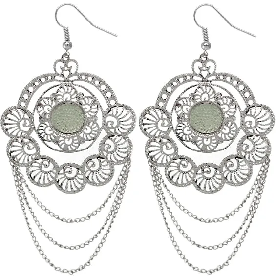 Silver Filigree Drop Chain Earrings