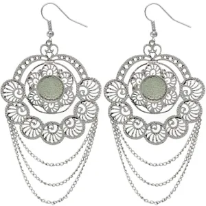 Silver Filigree Drop Chain Earrings