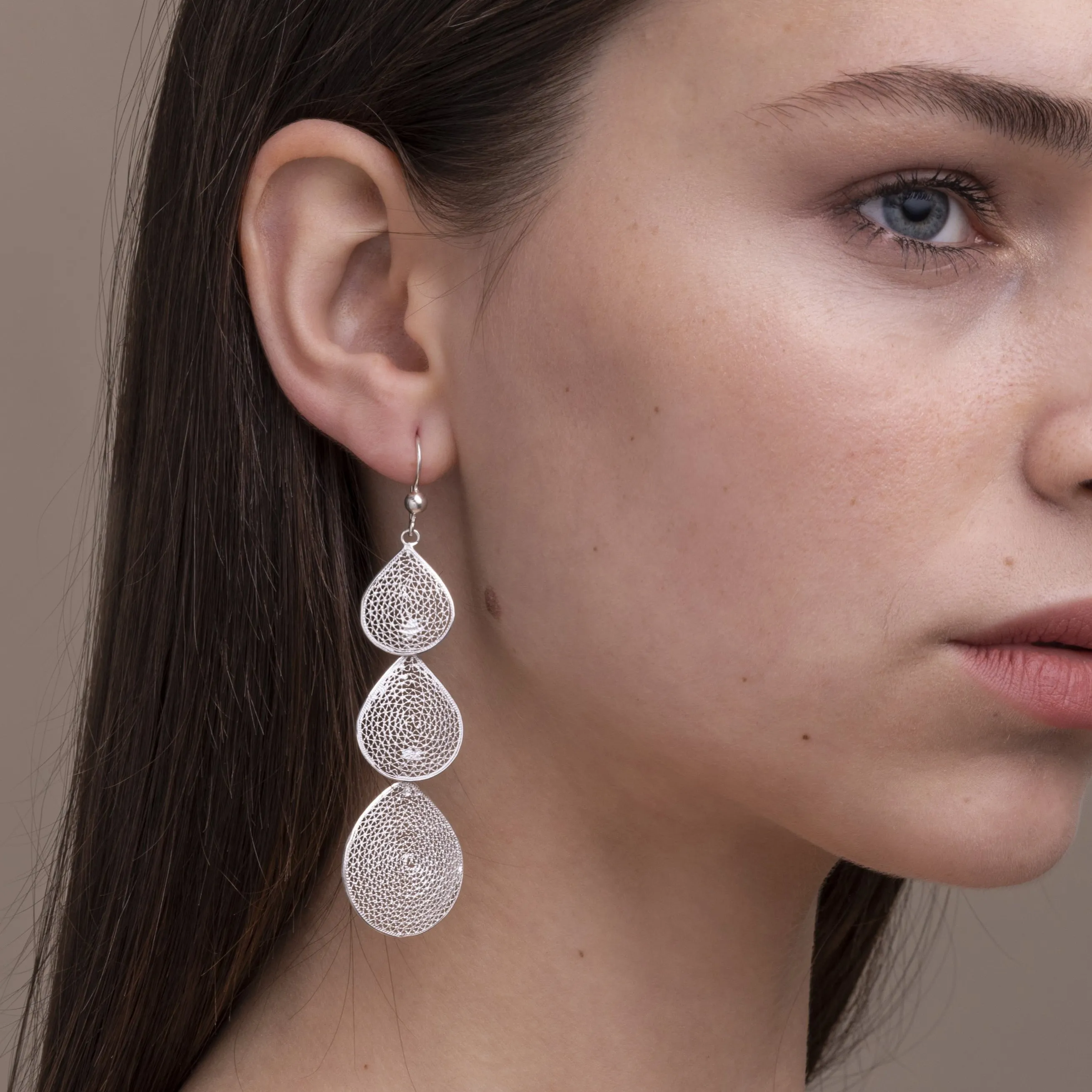 Silver Filigree Triple Drop Earrings