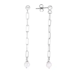 Silver Pearl Chain Straight Drop Earrings