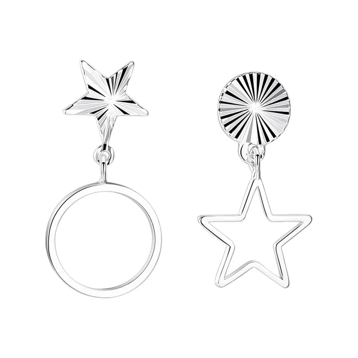 Silver-Plated Open Circle & Star Asymmetrical Drop Earrings