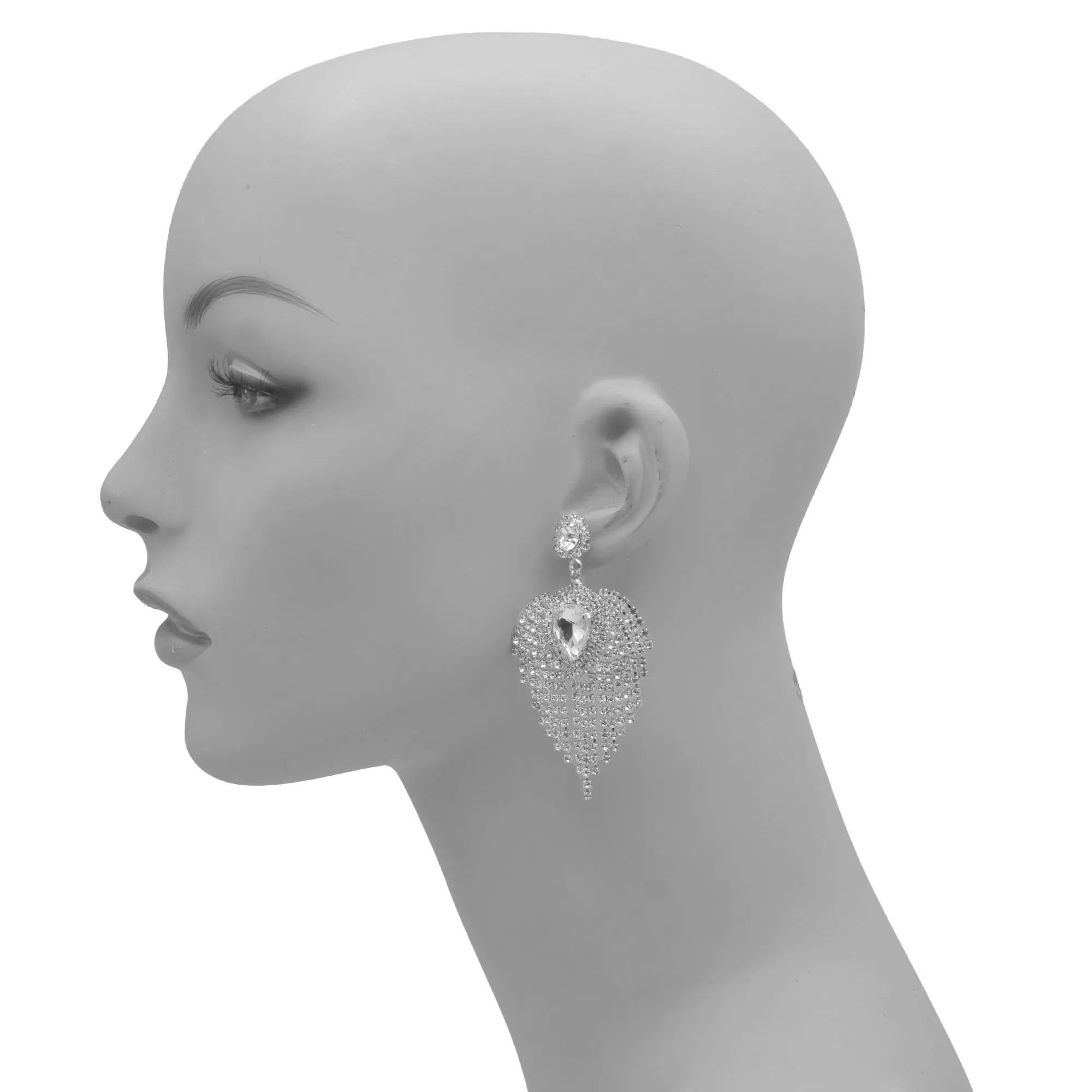 SILVER RHINESTONES CRYSTAL DROP EARRINGS #27324CR-S (RD27)