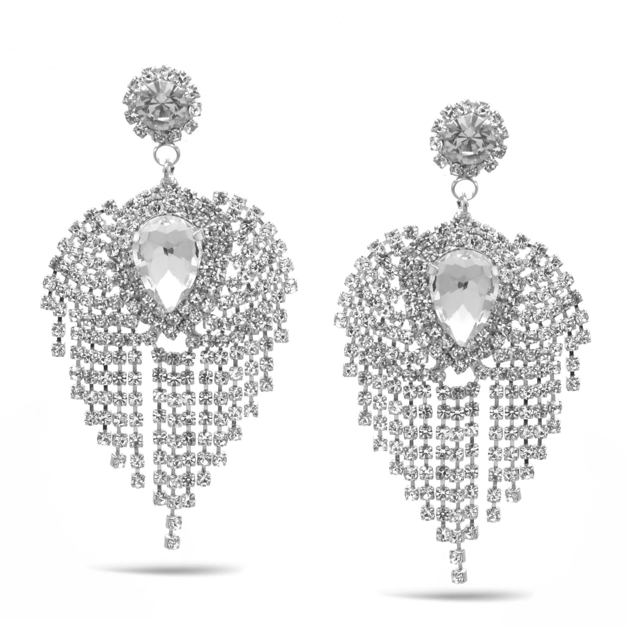 SILVER RHINESTONES CRYSTAL DROP EARRINGS #27324CR-S (RD27)