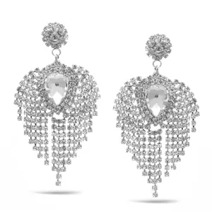 SILVER RHINESTONES CRYSTAL DROP EARRINGS #27324CR-S (RD27)