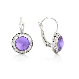 SILVER-TONE AMETHYST CRYSTAL EARRINGS  #MWE-39SS-40 (OH4)
