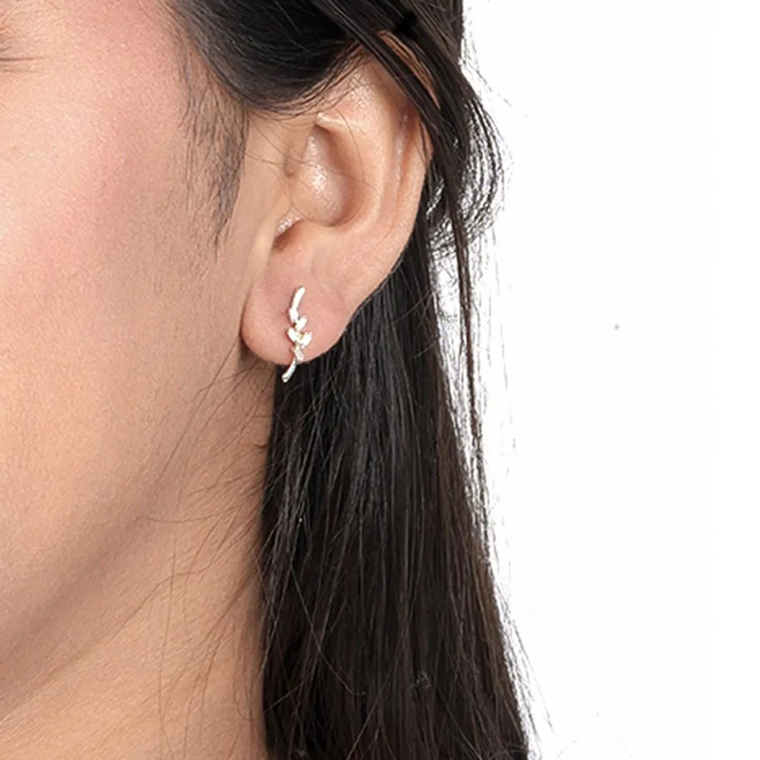 Silver Zircon Bold Baguette Stud Earrings