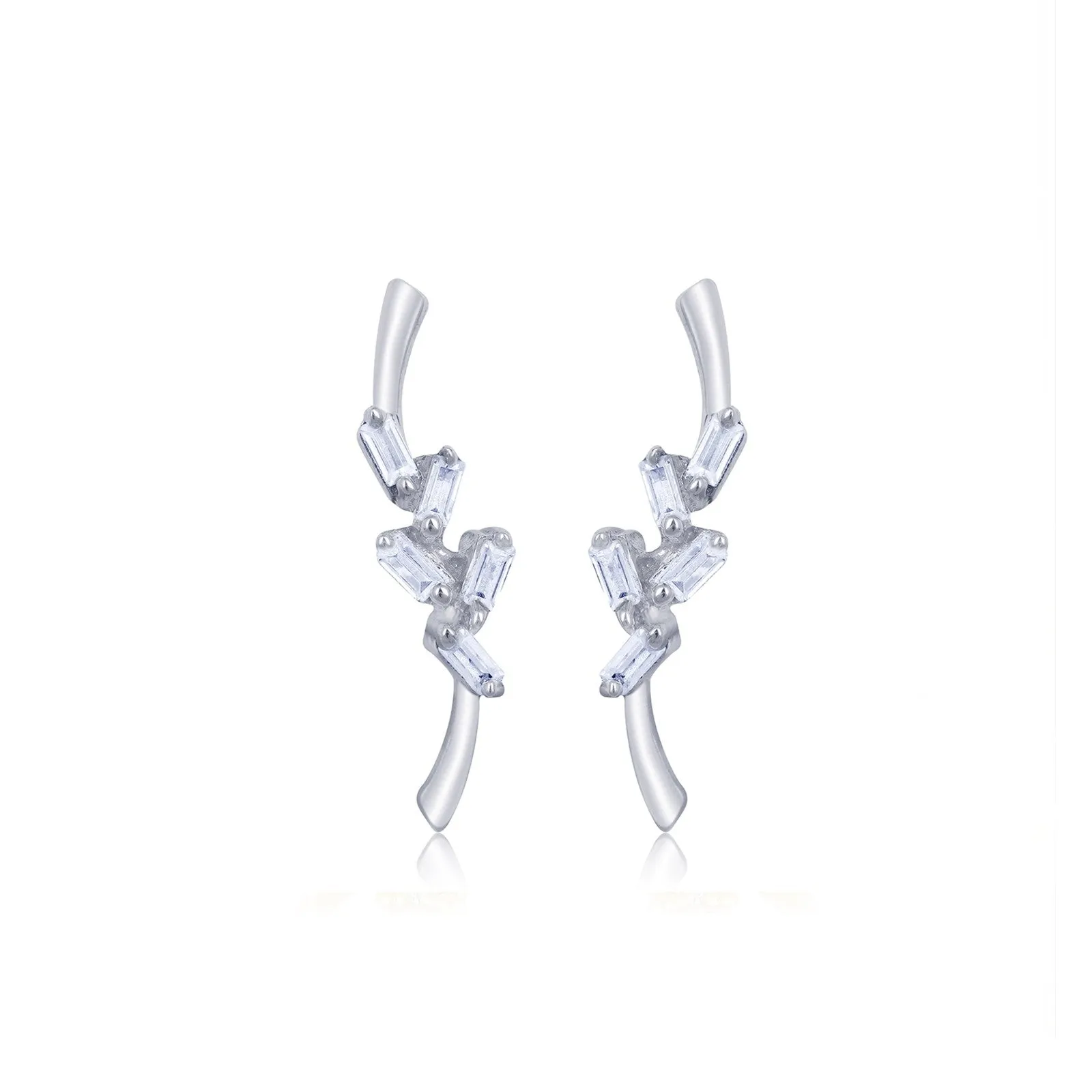 Silver Zircon Bold Baguette Stud Earrings