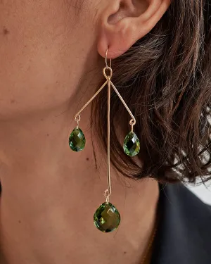 {Single} Trinity Sculpture Deep Green Amethyst Earrings