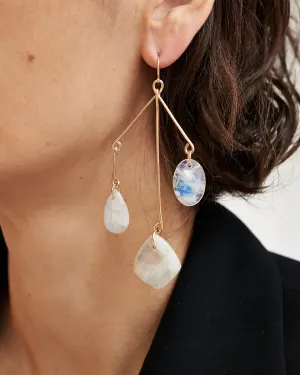 {Single} Trinity Sculpture Rainbow Moonstone Earrings
