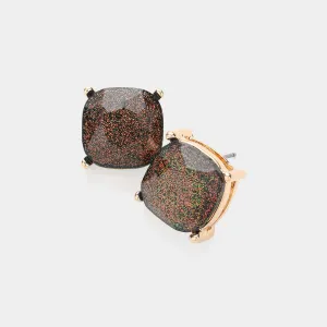 Small Black Glittered Cushion Square Stud Pageant Earrings  | Interview Earrings |  555330
