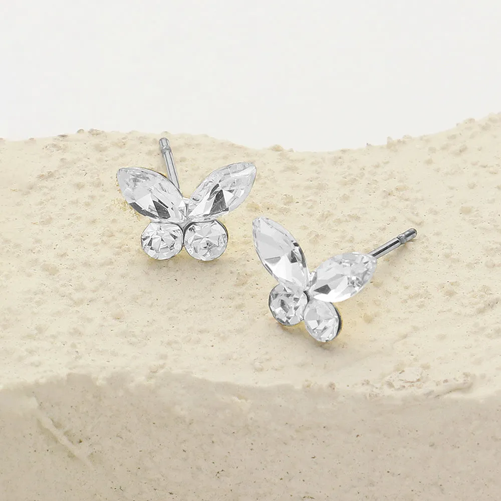 Small Clear Stone Butterfly Stud Earrings for Little Girls | Small Earrings for Young Girls |  646508