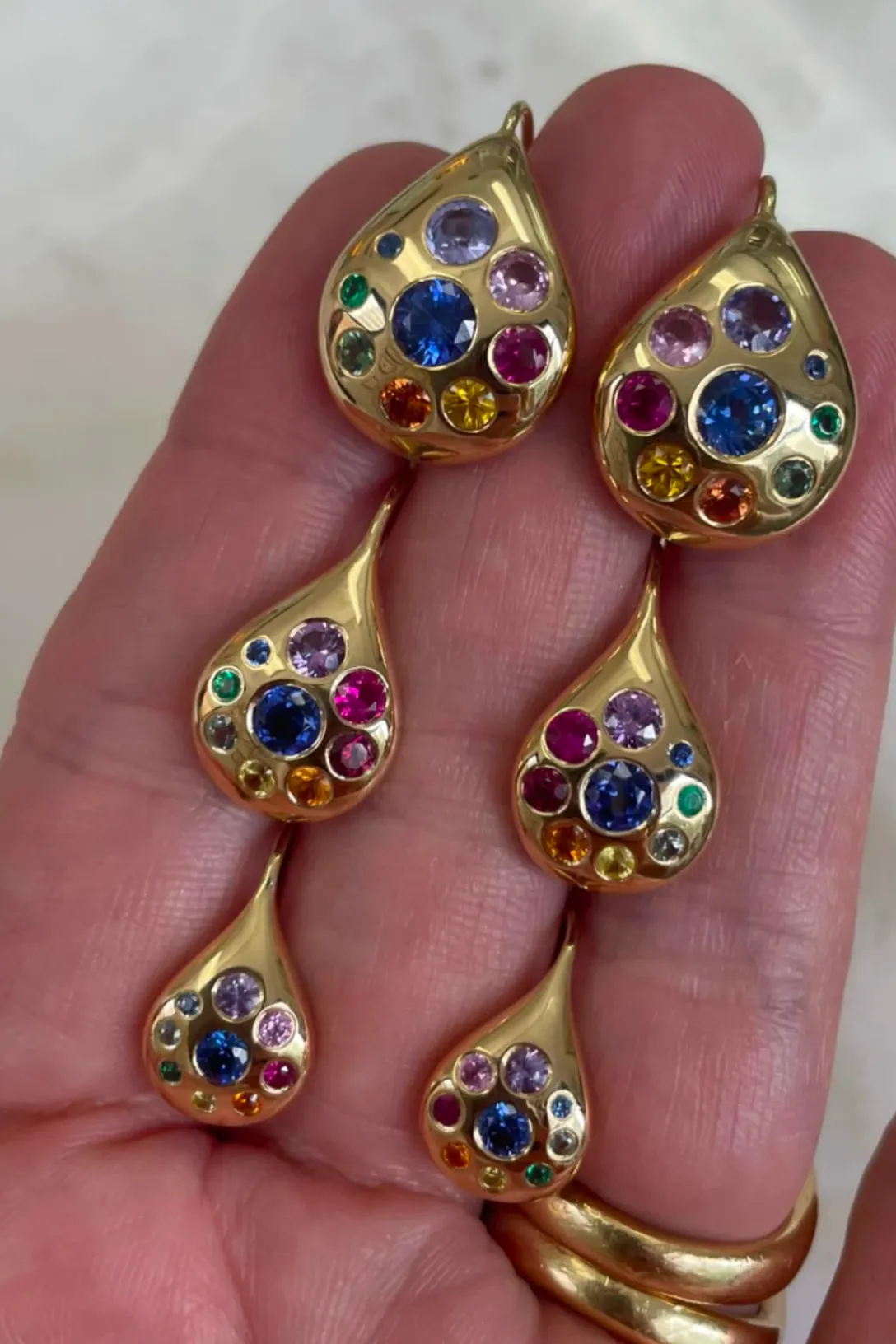 Small Petal Drop Earrings | Rainbow Sapphires & Emeralds