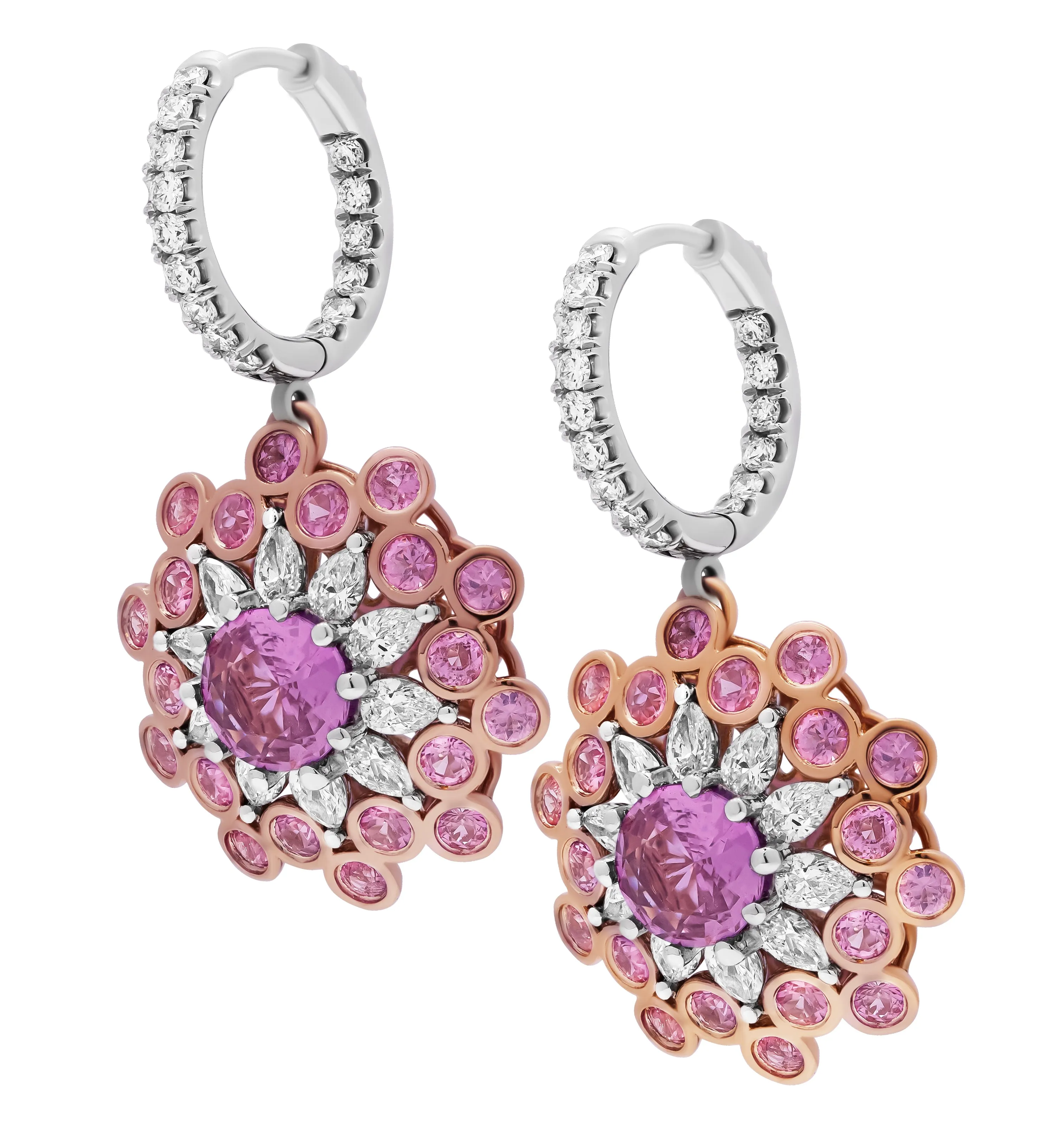Snowflake Halo Earring with Pink Sapphires and Diamonds