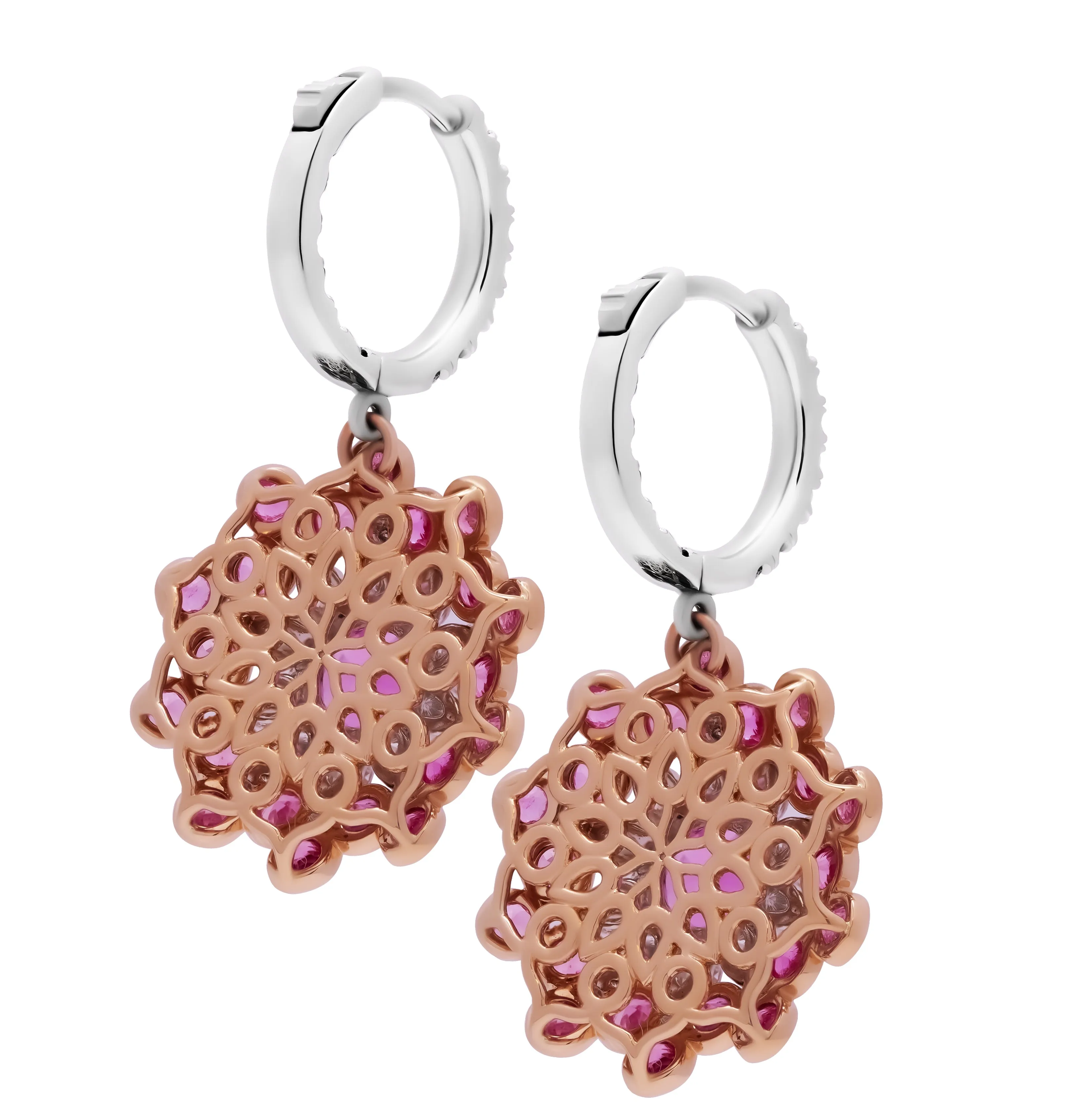 Snowflake Halo Earring with Pink Sapphires and Diamonds