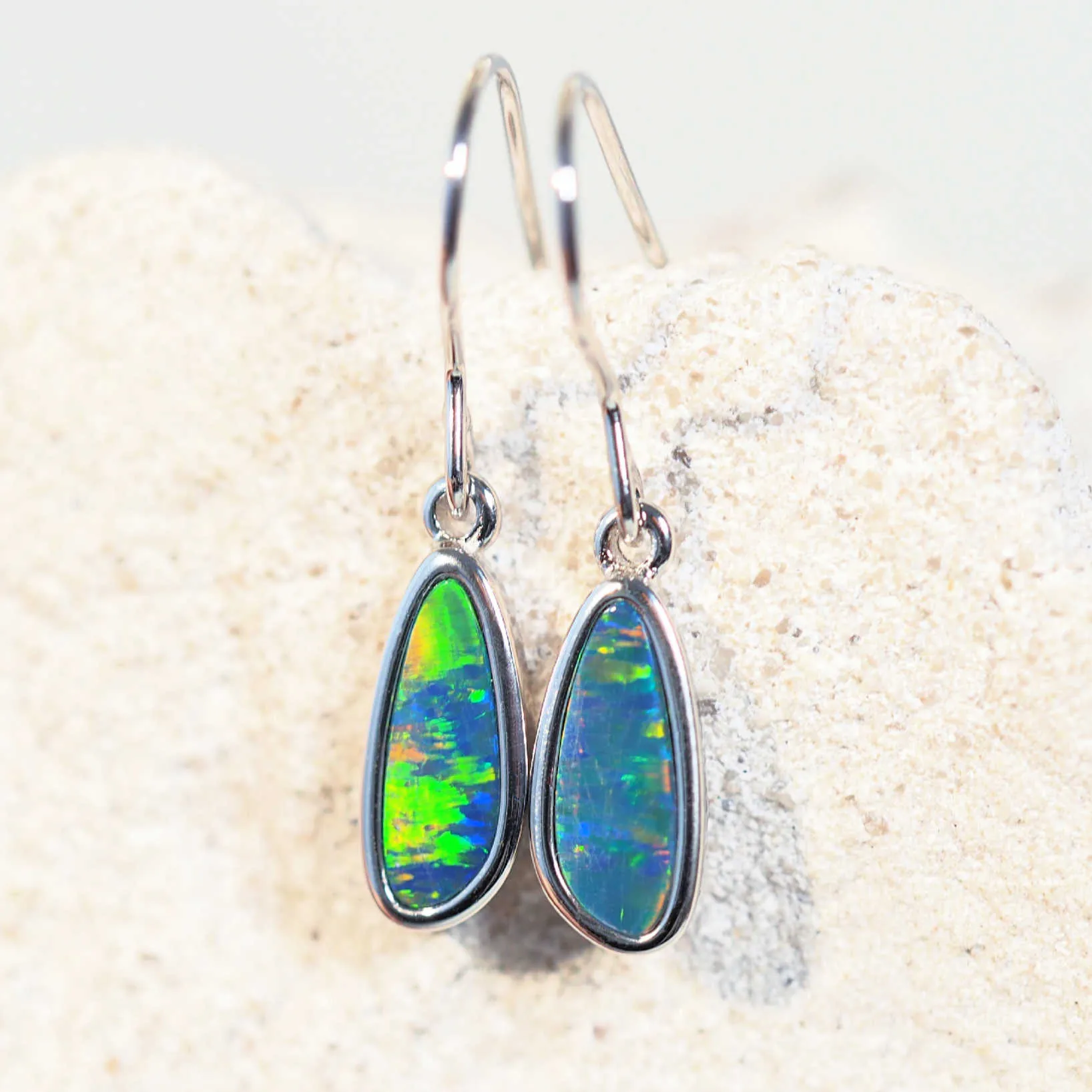 'Sofie' Silver Doublet Opal Earrings