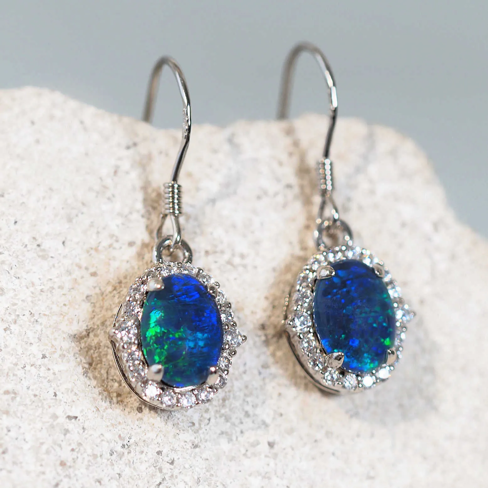 'Solange Blue' Triplet Opal Earrings Silver