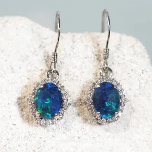 'Solange Blue' Triplet Opal Earrings Silver
