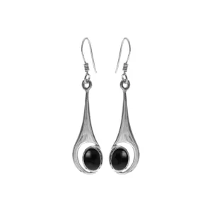 Solid drop earrings with oval black onyx