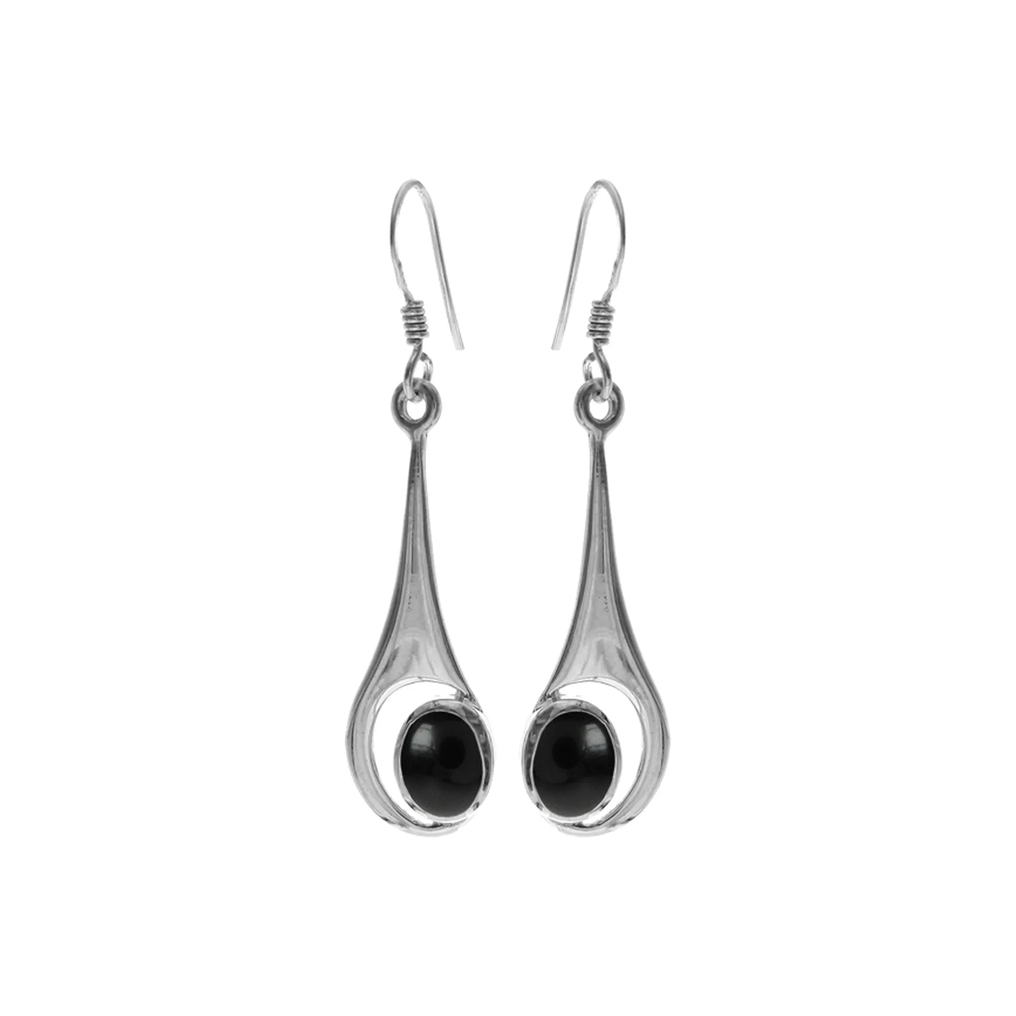 Solid drop earrings with oval black onyx