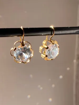 Sparkles!! - White topaz and 18k gold Modernist flower earrings - Vintage Scandinavian
