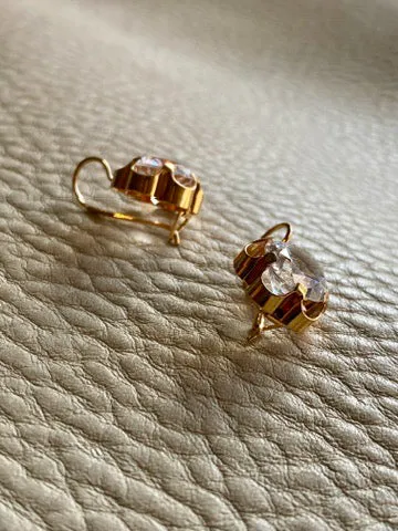 Sparkles!! - White topaz and 18k gold Modernist flower earrings - Vintage Scandinavian
