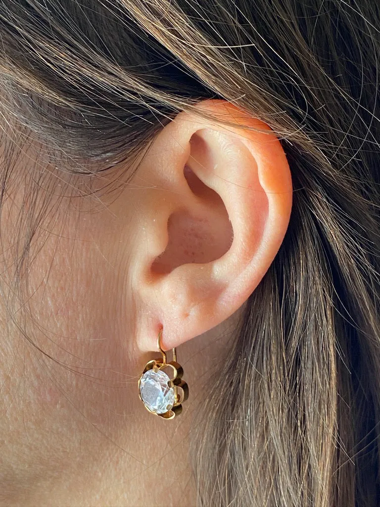 Sparkles!! - White topaz and 18k gold Modernist flower earrings - Vintage Scandinavian