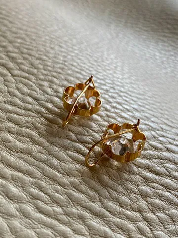 Sparkles!! - White topaz and 18k gold Modernist flower earrings - Vintage Scandinavian