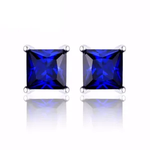 Square 0.8ct Created Blue Sapphire 925 Sterling Silver Stud Earrings for Women Fine Jewelry Fashion Earring