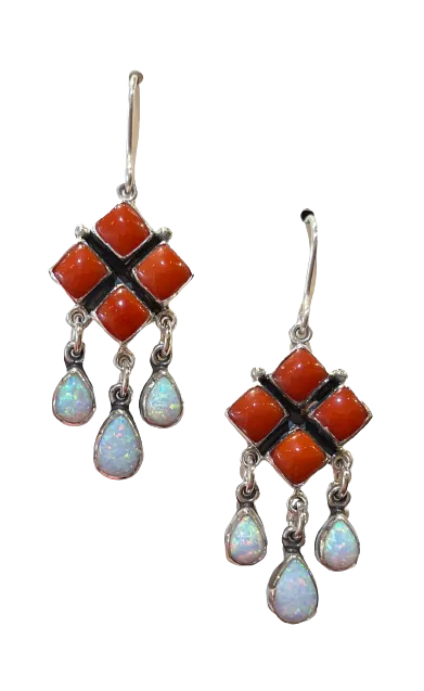Square and Pearl Drop Earrings