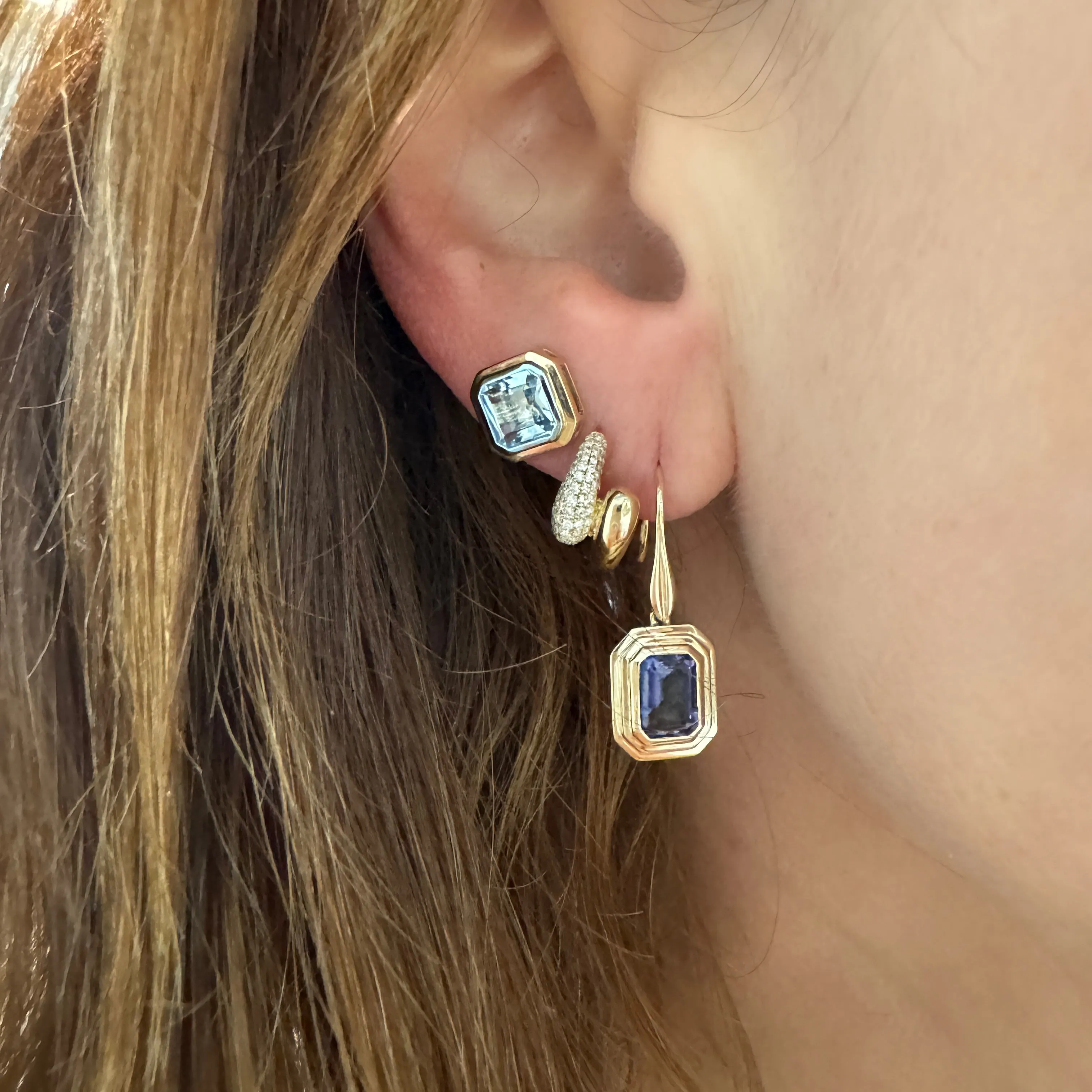 Square Bezel Set Blue Topaz Stud Earrings