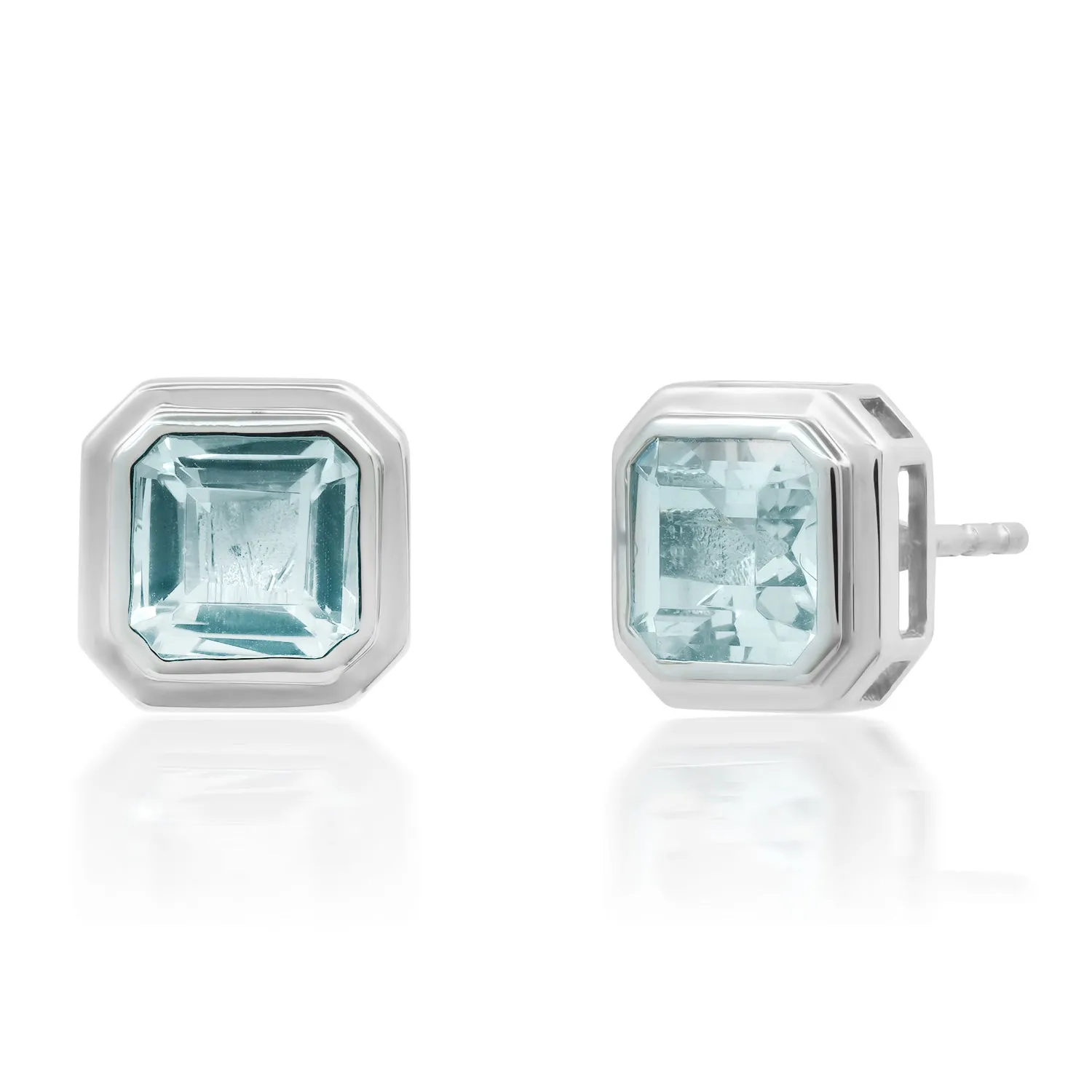 Square Bezel Set Blue Topaz Stud Earrings