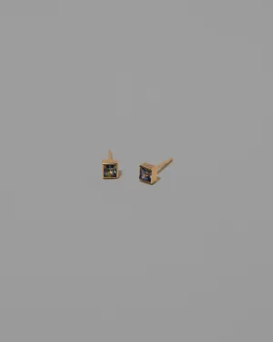 Square Frame Stud Earrings - Petite Bicolor Blue Sapphire