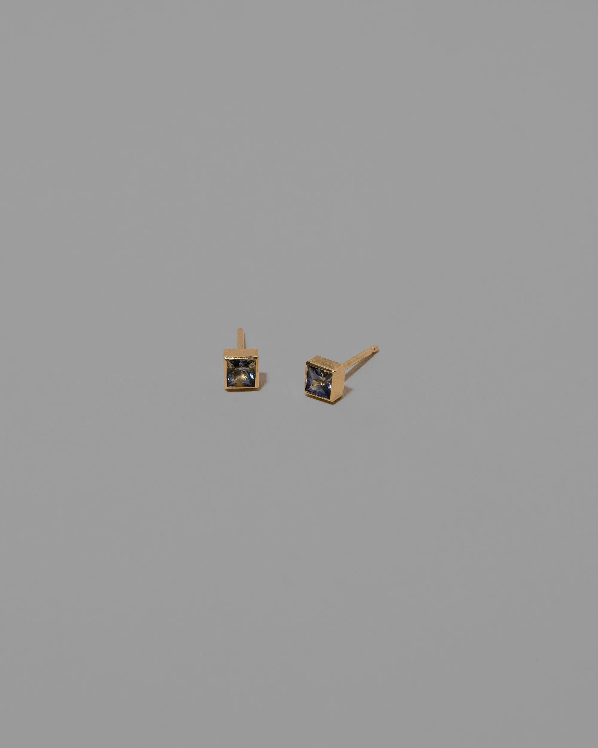 Square Frame Stud Earrings - Petite Bicolor Blue Sapphire