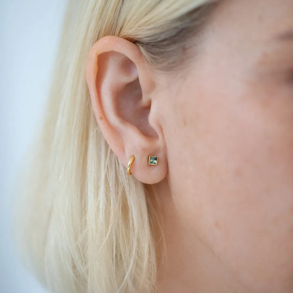 Square Frame Stud Earrings - Petite Bicolor Blue Sapphire