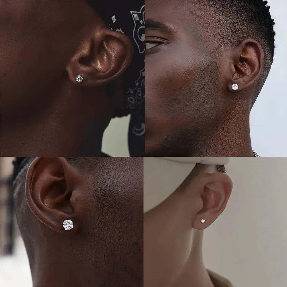 Stainless Steel Crystal Stud Earrings For Women / Men 4 Prong Tragus Round Clear Cubic Zirconia Earrings